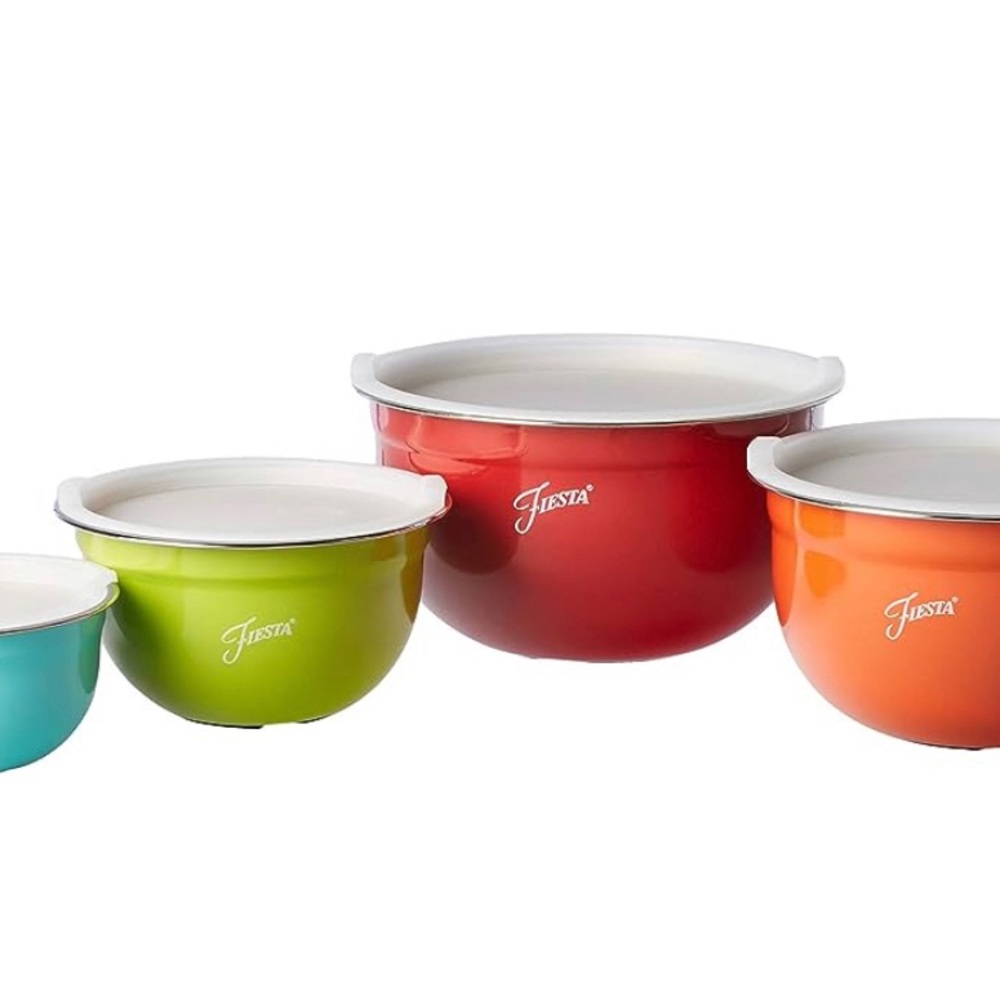 Fiesta Mixing 8-Piece Stainless Steel Bowl Set with Lids, 1.5quarts NIB